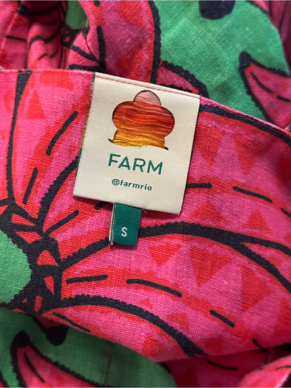 Farm Rio Banana Alberto Pitta 100% Linen Mini Dress - Green Pink Fruit - Size S - Picture 4 of 5